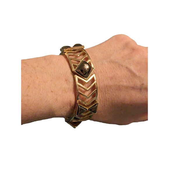 Chevron Gold Tone Costume Jewelry Cut Out Bracelet Smoke Gemstones Adjustable - Picture 8 of 13